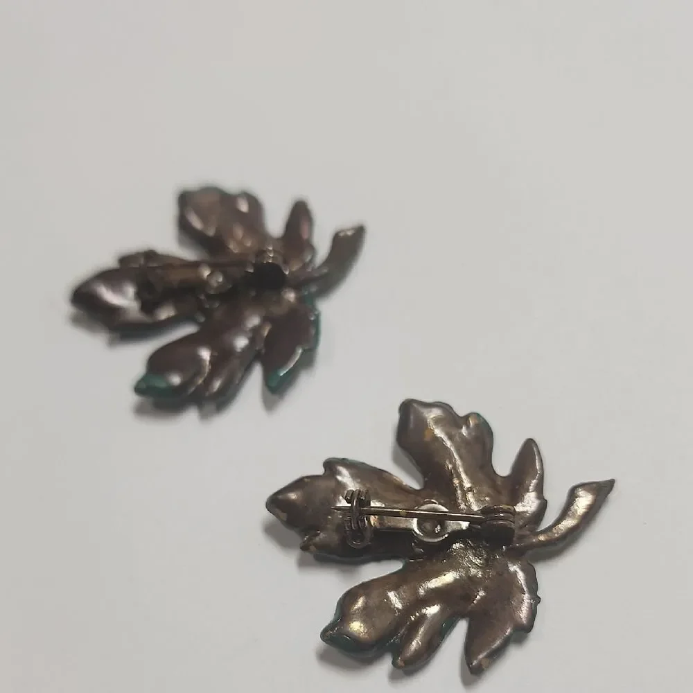 Vintage Enamel Leaf Brooches